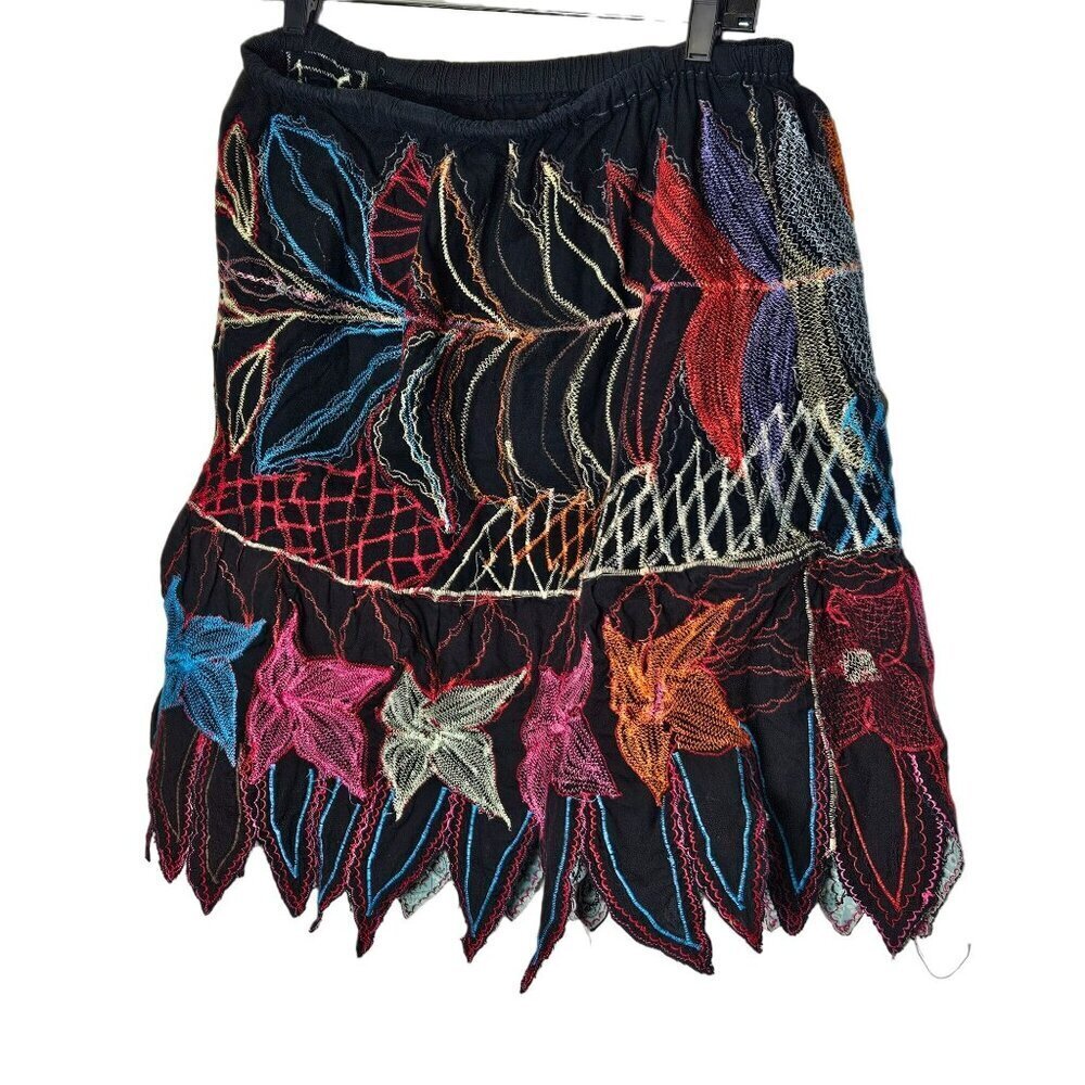 Colorful Handcrafted Embroidered Skirt Festival‎ Burning Man Intricate Frayed M - Picture 2 of 12